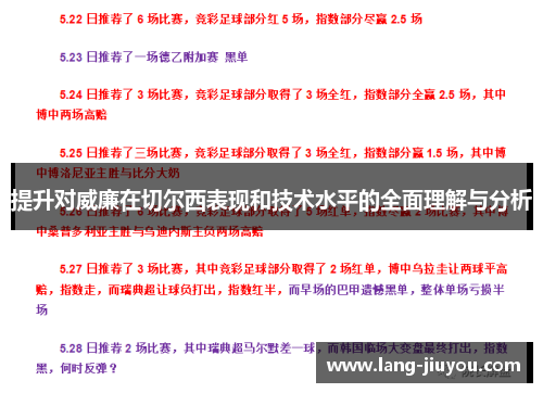 提升对威廉在切尔西表现和技术水平的全面理解与分析 提升对威廉在切尔西表现和技术水平的全面理解与分析